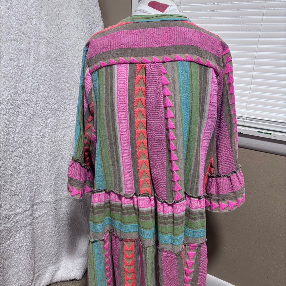 Boho Tiered Midi Dress in Pink and Green - Picture 3 of 7